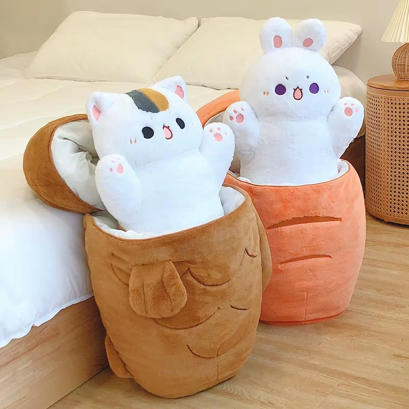 1Pc 40/60/80Cm Japan Taiyaki Cat Plush Toy Anime Figure Cat Hiding in Cushion Bag Ferry Bunny Carrot Animal Plushie Throw Pillow